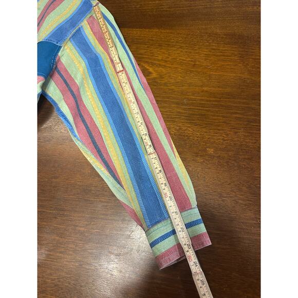 VTG Western Cowboy Retro Button Shirt Men Large Aztec 90s Stripes Stain Starched - Picture 6 of 12